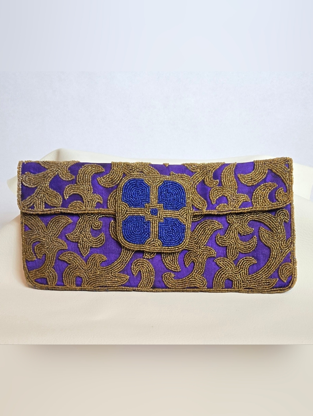 Beaded Embroidered Purple And Gold Evening Clutch